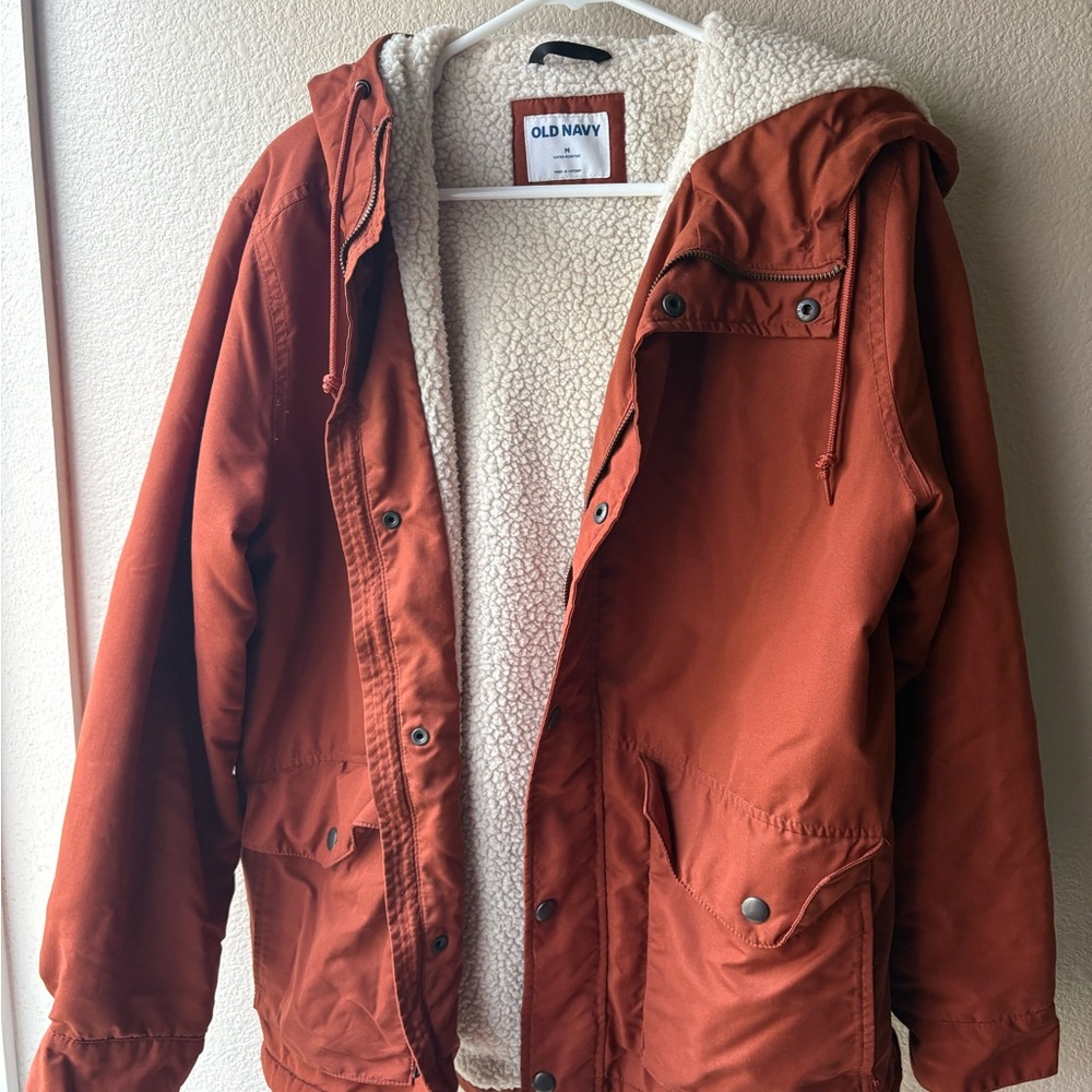 Old Navy Men's orange water resistant jacket with Sherpa Lining